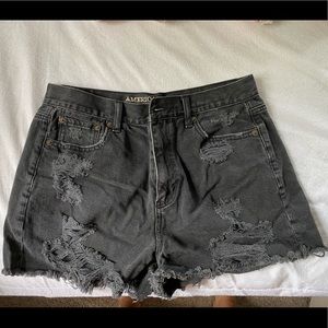 American Eagle High Waisted Black Distressed Denim Shorts